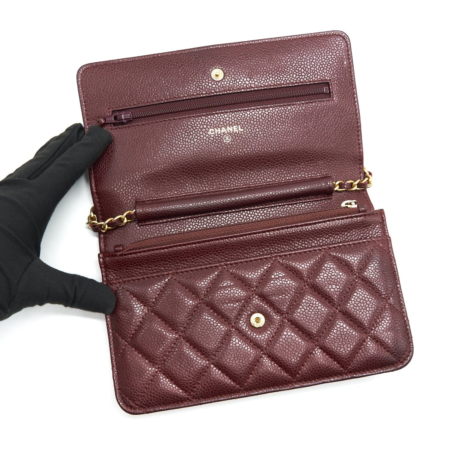 Chanel Burgundy Wallet on Chain Caviar