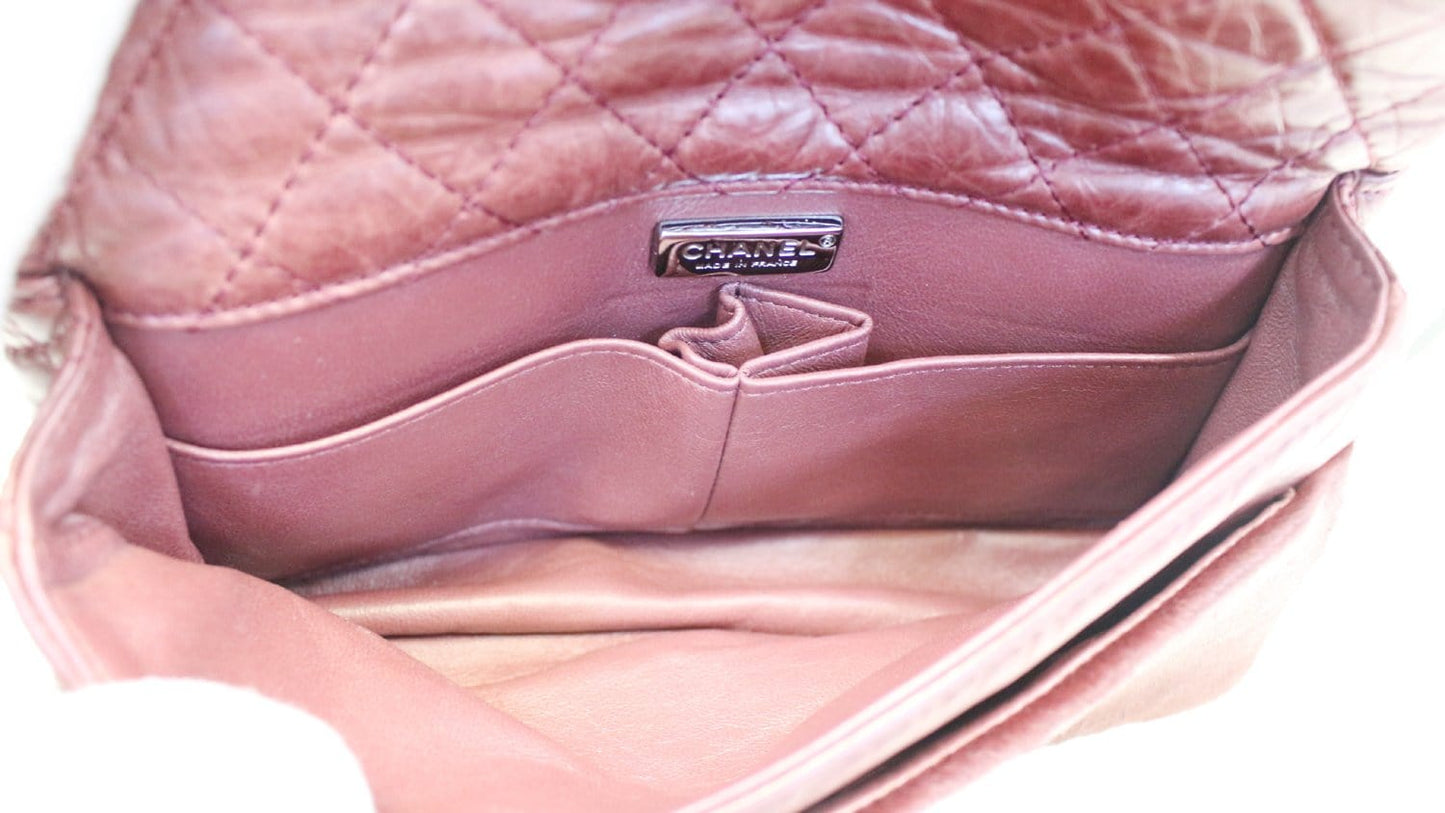 CHANEL Burgundy Quilted Leather Pony Hair Double Flap Shoulder Bag