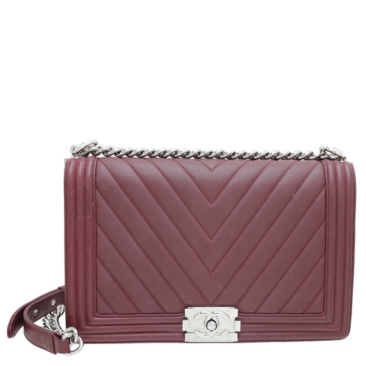Chanel Burgundy Le Boy Chevron New Medium Flap Bag